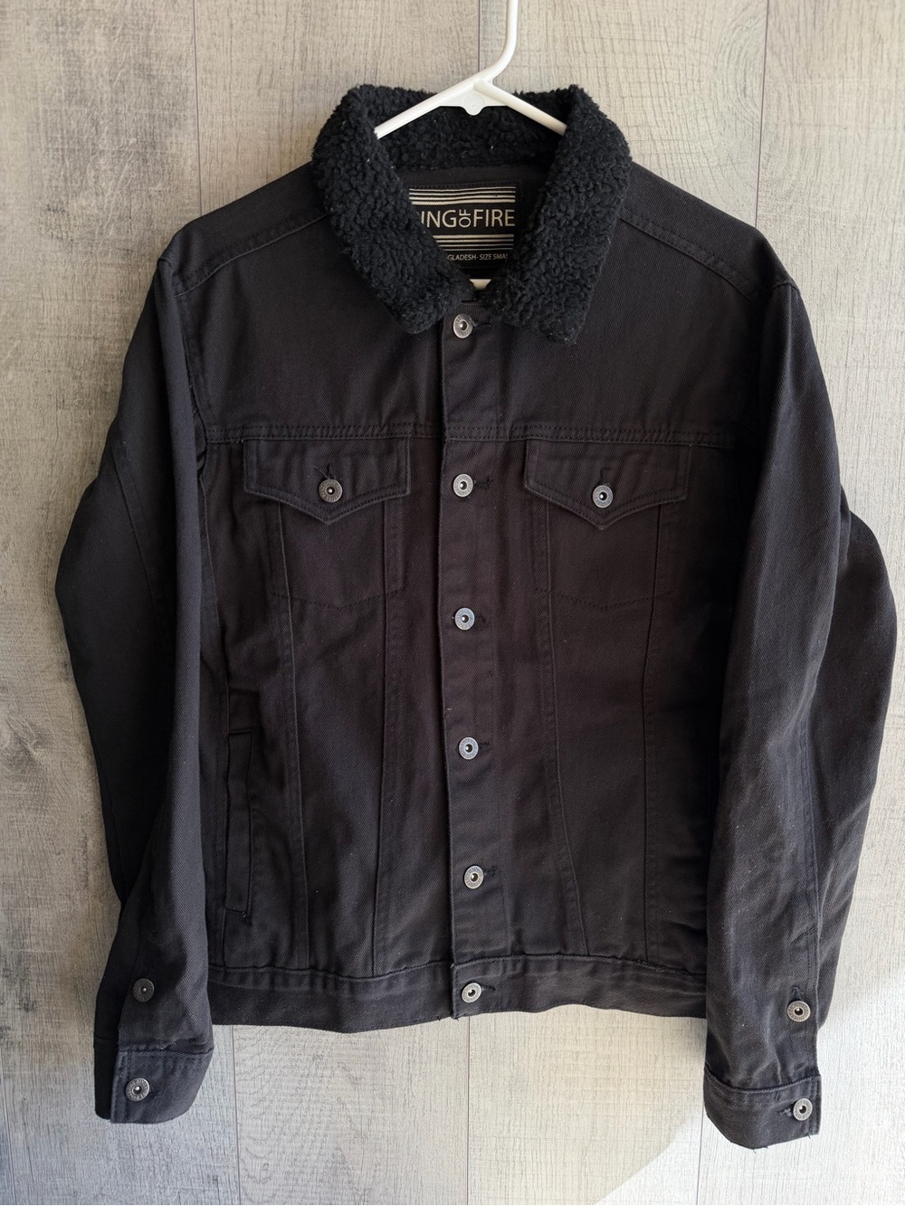 Ring of‎ Fire Men’s Black Jean Denim Jacket Small Sherpa Collar Button Pockets